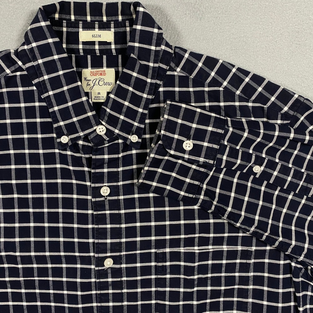 J.Crew Button Down Shirt Mens M Navy White Windowpane Slim Fit Oxford J1032